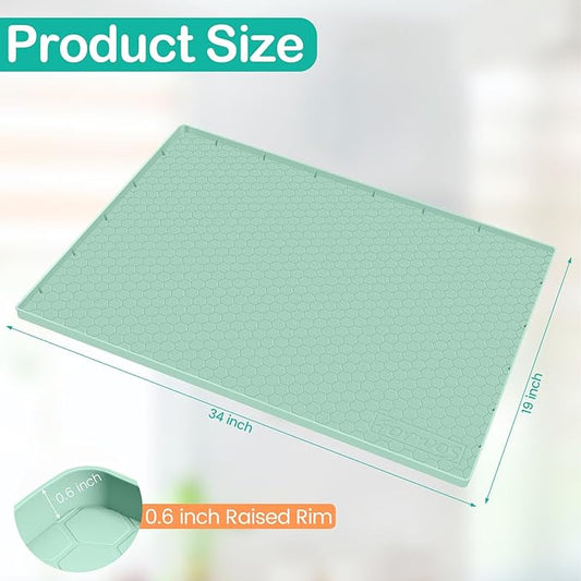 Waterproof Under Sink Mat 34" x 19", Silicone Cabinet Liner, Rubber Protector for Kitchen and Bathroom, Keeps Cabinets Clean, Dry, and Organized (Mint Green)