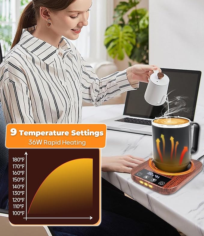 Coffee Mug Warmer & Mug Set for Desk - Candle Warmer, 9 Temp Coffee Cup Warmer Auto Shut Off, 1-12H Timer Smart Beverage Warmer, Candle Warmer Plate Candle Melter, Heated Coffee Mug, Charging Coaster