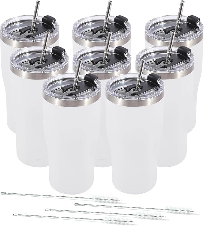 Dongni 20oz Tumbler with Lid Stainless Steel Tumblers Bulk, Double Wall Vacuum Insulated Coffee Travel Mug Powder Coated Tumbler（White 8 pack）