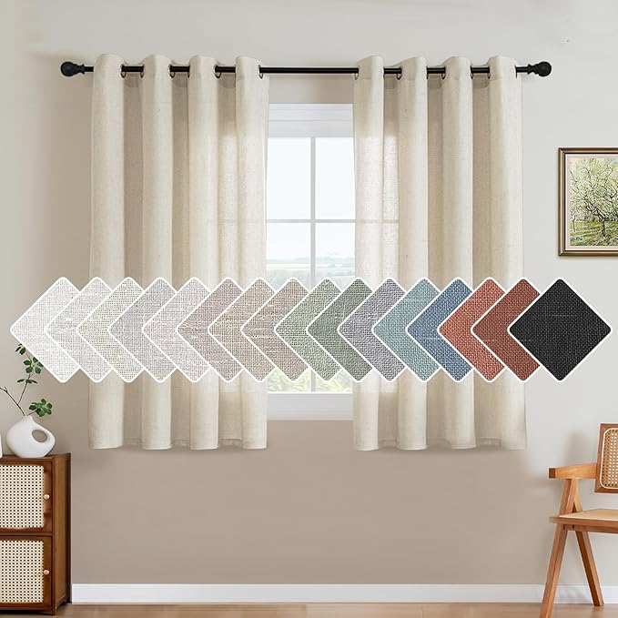 H.VERSAILTEX Elegant Natural Linen Blended Energy Efficient Light Filtering Linen Textured Curtains/Nickel Grommet Window Treatments Panels/Drapes (Set of 2, Ivory, 52"W x 45"L)