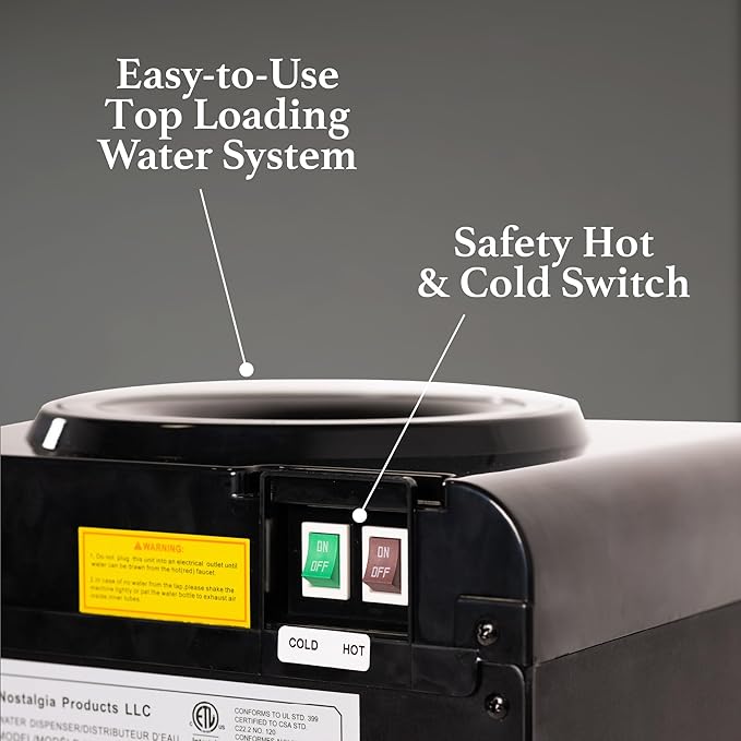 Igloo Top Loading Water Cooler – Hot & Cold Dispenser – Black & Stainless Steel, Holds 3 & 5 Gallon Jugs, Child Safety Lock – for Homes, Kitchens, Offices, Dorms