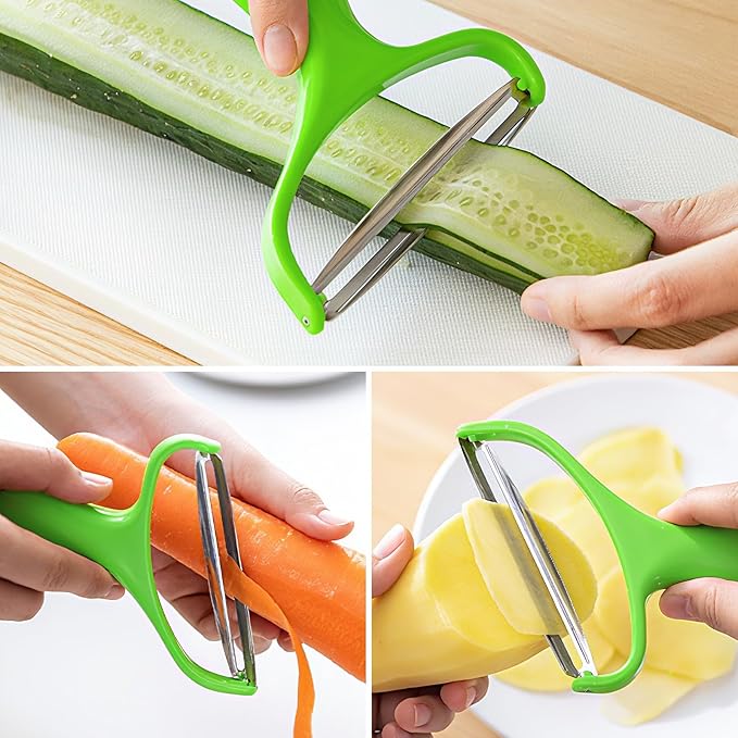 Upgrade 2 pack Veggie cabbage shredder for coleslaw stainless steel cucumber carrot Potato peeler grater slicer,Kitchen gadgets (green)
