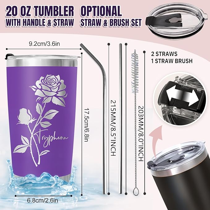 Personalized Tumbler with Name, Custom Stainless Steel 20oz Tumbler with lid and straw, Custom Mothers Birthday Gifts for Dad Mom Sister Friend Christmas (20oz engraved new)