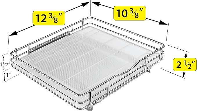 LYNK PROFESSIONAL® Pull Out Spice Rack Organizer for Inside Kitchen Cabinets - 12-3/8 inch Wide - Slide Out Drawer – Chrome Sliding Spice Cabinet Organization Shelf Racks - 1 Tier