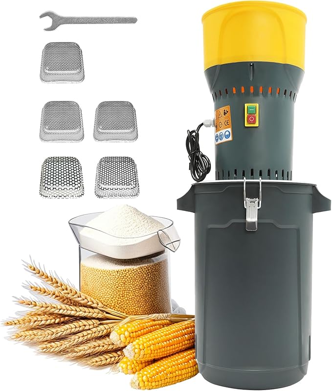 AUTENS Farm Grain Mill Grinder with 5 Filter Mesh Adjustable, Electric Feed Grain Grinder, for Wheat, Corn, Spice, Animal Feed & Home Milling (60L)