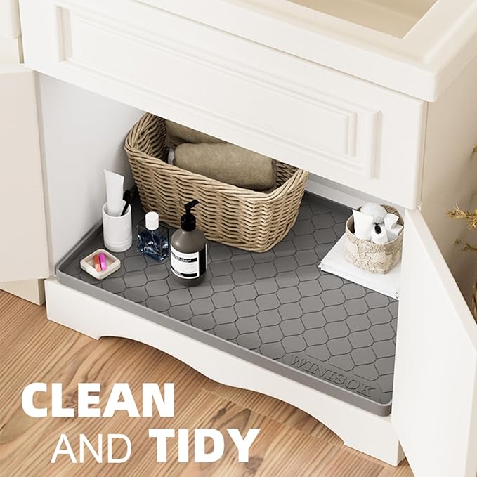 Silicone Under Sink Mat 28" x 22", kitchen Essentials and Gadgets, Shelf liner and Cabinet Protector, Home Organizers and Storage, Waterproof Bathroom Tray