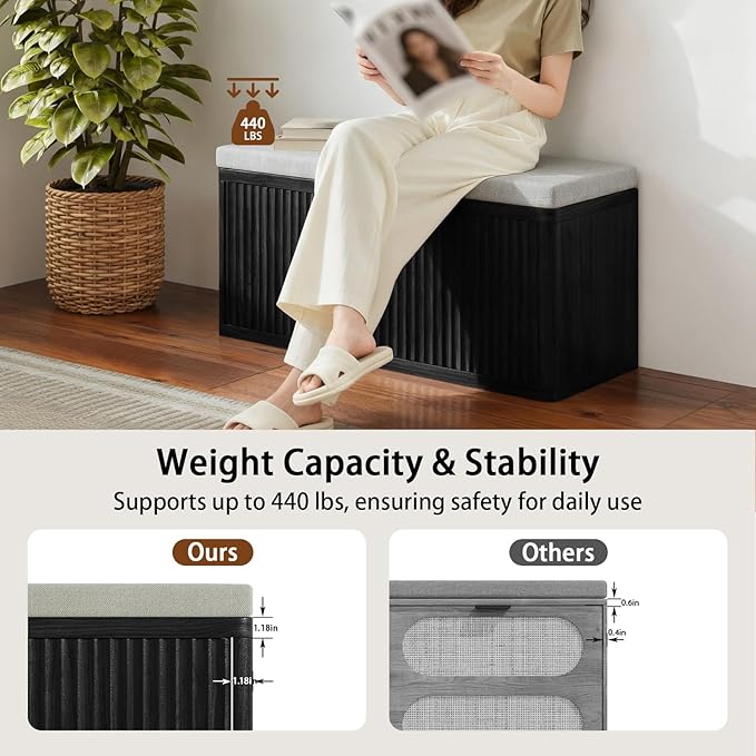 Entryway Shoe Storage Bench with 2" Cushion, 37.4" Small Bench with Shoe Rack, Cabinet Organizer for Hallway，Bedroom End of Bed, Black
