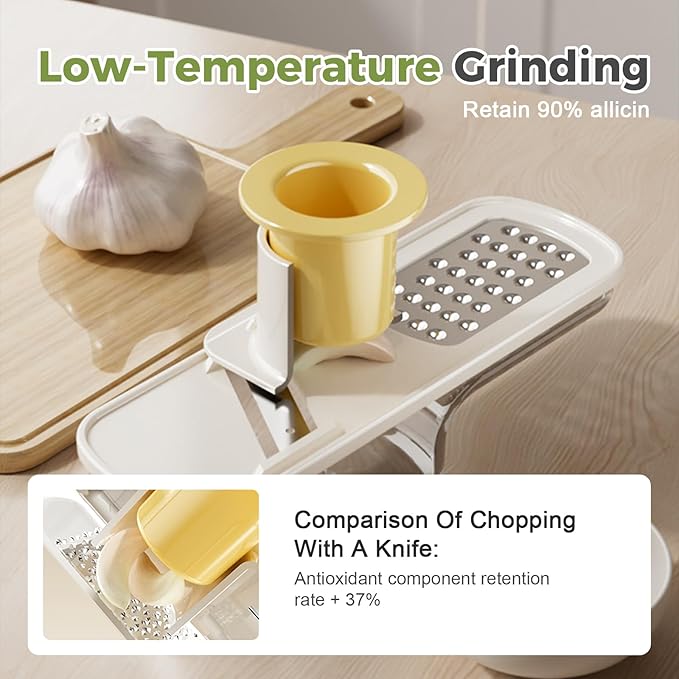 Multifunctional Garlic Grinder & Mandoline Slicer,2025 New Mini Ginger Garlic Grinding Planer Chopper Hand Press Vegetable Mandoline Cutter Tool with Container (Green/1PCS)