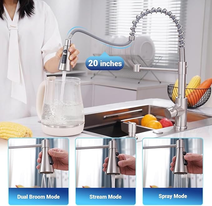 DAYONE Touchless Kitchen Sink Faucet with Pull Down Sprayer and Soap Dispenser, Stainless Steel Motion Sensor Touch Faucet for Kitchen Sink Smart Hands-Free Single Handle, Brushed Nickel