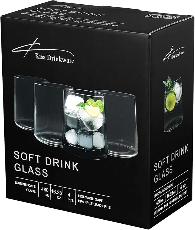 Joseph Sedgh Collection Smokey Grey Glass Tumbler Set of 4 – 16.5 oz Borosilicate Glassware – Durable, Lead-Free, Dishwasher Safe – Modern Grey Drinking Glasses for Home