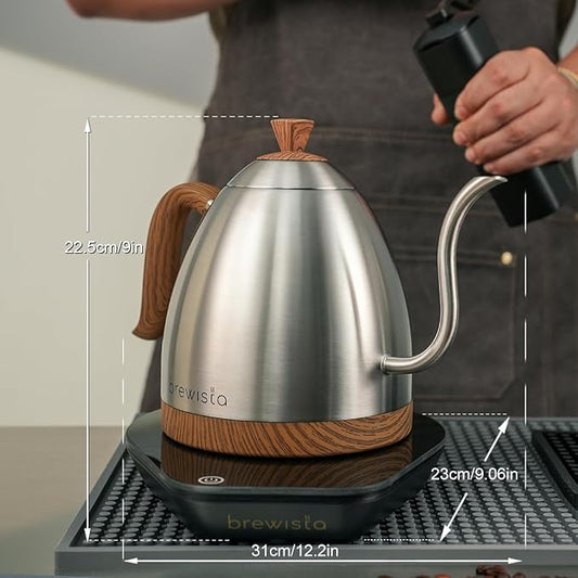 Brewista Artisan Electric Gooseneck Kettle, Water Boiler with LCD Panel, Precise Temperature Control, Fast Boiling and Keep Warm Settings for Pour-Over Coffee & Tea, Café, 1 Liter (Stainless Steel)
