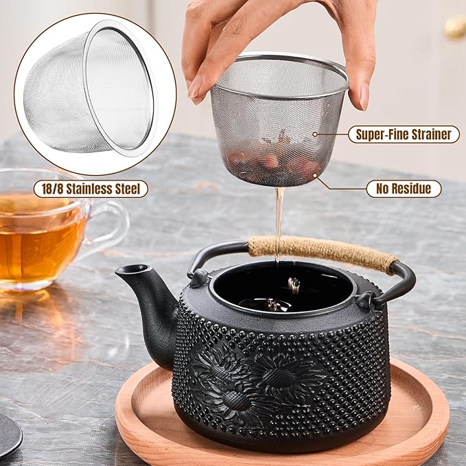 PARACITY Cast Iron Teapot Japanese 800ml/27oz, Tea Kettle Pot for Stove Top, Tea Pot with Stainless Steel Infusers for Loose Tea, Boiling Hot Water Tea, Mothers Day Gifts from Daughter/Son