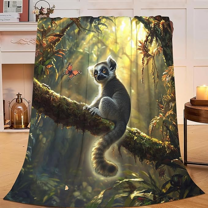 Lemur Blanket Lemurs Lovers Gifts Cozy Plush Rainforest Animal Throw Blankets Fuzzy Flannel Fleece for Girls Boys Women Men 60"X50"
