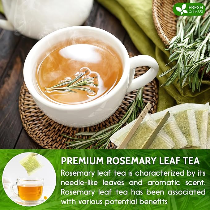 FreshDrinkUS, Premium 100 Rosemary Leaf Tea Bags, Made with 100% Natural Rosemary Dried Leaves, Pure Herbal Tea, No Additives, No Caffeine, No Gluten, Vegan.