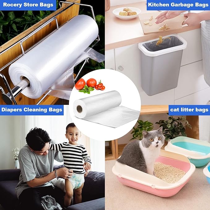 16x20 Plastic Produce Bags on a Roll - Clear Plastic Bags for Food, Vegetable, Fruits, Bread, Pet Bags and Grocery Clear Bag- 350 Bags/roll (8 Roll)