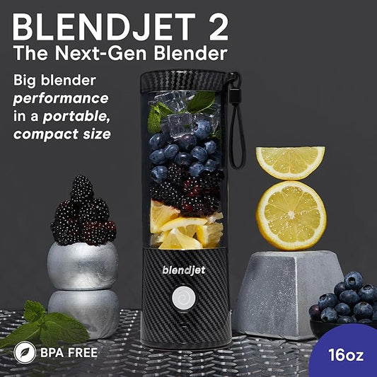 BlendJet 2 Portable Blender for Smoothies & Shakes - BlendJet Cordless Personal & Small Blender, USB-C Rechargeable & Self Cleaning - (Carbon Fiber, 16 oz.)