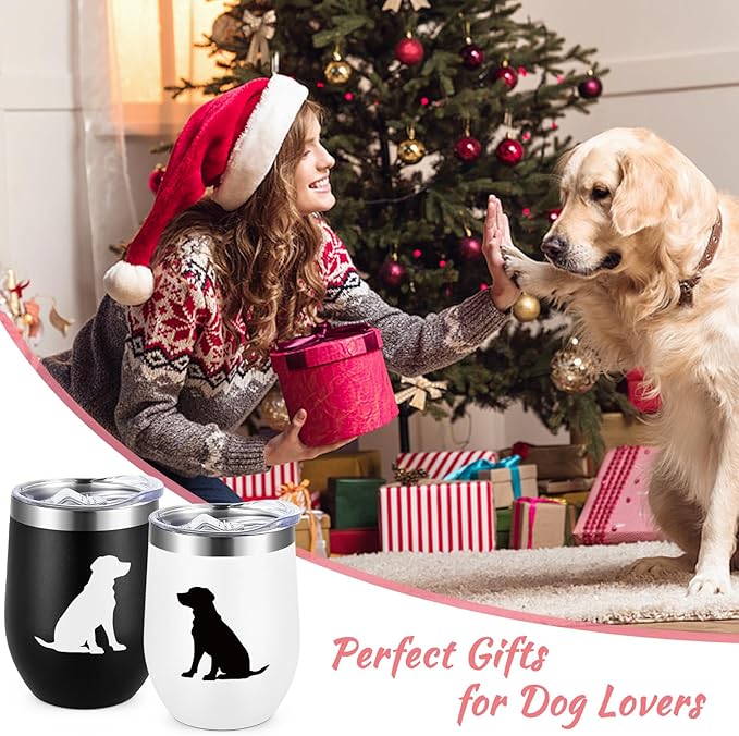 Lifecapido Labrador Retriever Gifts, Labrador Silhouette Stainless Steel Wine Tumbler Set of 2, Black Lab Gifts, Christmas Birthday Gifts for Dog Lovers Friends(12oz, Black&White)