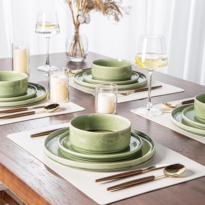AmorArc Ceramic Dinnerware Sets, Handmade Reactive Glaze Stoneware Plates and Bowls Sets,Highly Chip and Crack Resistant | Dishwasher & Microwave Safe Dishes Set, Service for 4 (12pc)