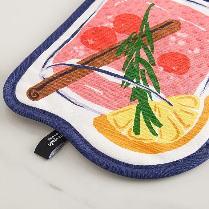 Kate Spade New York Festive Cocktail Heat Resistant, 100% Cotton with Hanging Loop, Slip Resistant Pot Holder 2-Pack Set, Pink/Navy Blue, 8"x6.5"
