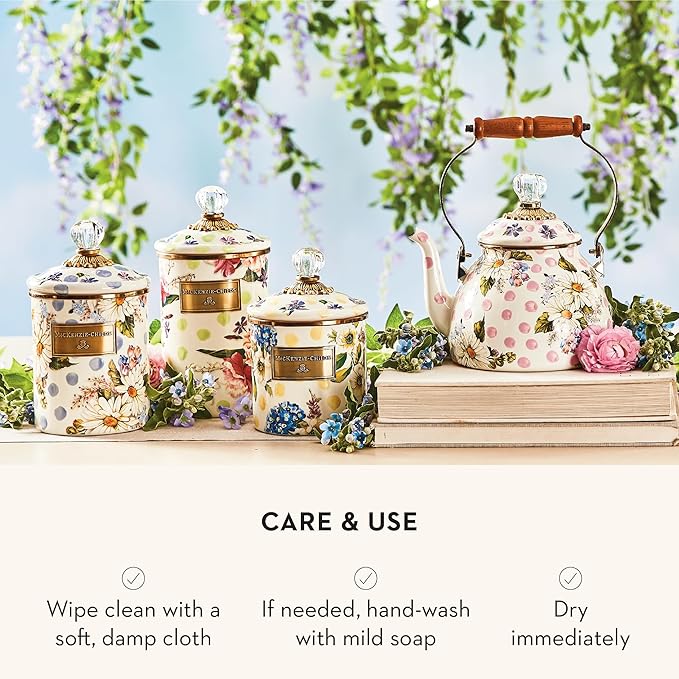 MACKENZIE-CHILDS Wildflowers Enamel Canister, Floral Kitchen Storage Container with Lid, Medium