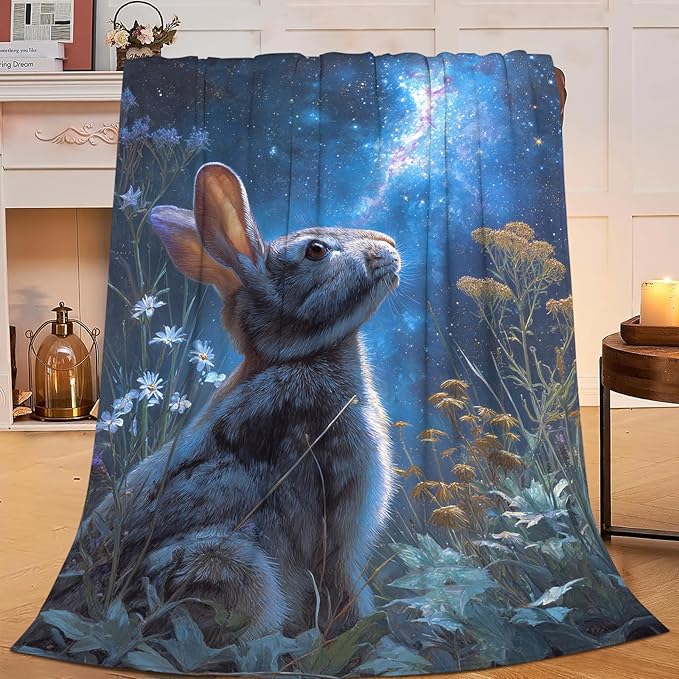 Rabbit Blanket Gifts for Girls Boys Galaxy Rabbit Throw Blankets Cozy Plush Fleece Flannel Fuzzy for Women Men Decor 80"X60"