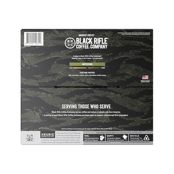 Black Rifle Coffee Company Just Black, 84 Count, Medium Roast K Cups - Single Serve K Cups Coffee Pods - Kcup Pods Compatible with Keurig 1.0 & 2.0 - Made from Arabica Beans