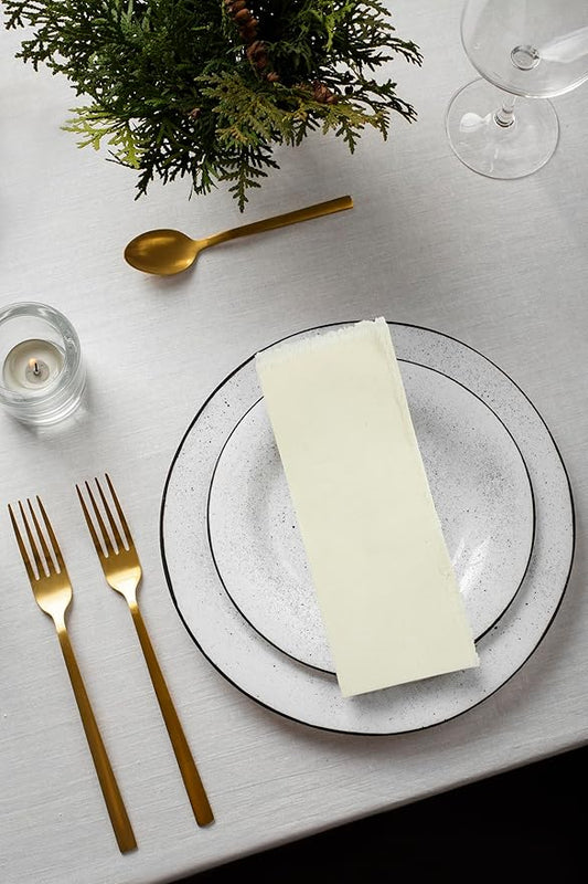 ACCENTHOME Ivory Cotton Linen Napkin Set of 12 18x18 inch Dinner Napkins - Washable Soft Premium Hotel Quality Reusable Hemmed Edges Napkins Perfect Table Linens for Family Dinners, Weddings