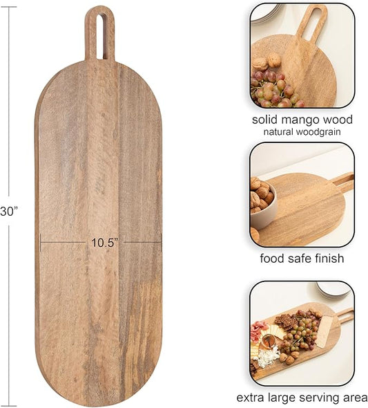 Kate and Laurel Staven Transitional Capsule Serving Board; 30 x 11; Natural Wood; Modern Food-Safe Charcuterie Board Made from Solid Mango Wood for Use as Kitchen Countertop Cheese Board