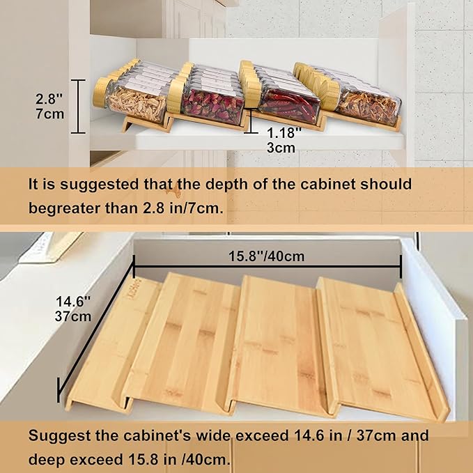 Spice Drawer Organizer with 28 Bamboo-lidded Spice Jars,216 Labels,25 Non-slip Rubber, Bamboo 4 Tier Seasoning Rack Tray Insert for Kitchen Drawers,Cabinets,Countertop,14.6" Wide x 15.8" Deep