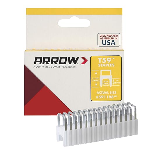 Arrow 591188 T59 Insulated Staples, 1/4-Inch Leg Length, 5/16-Inch Crown Width, Clear, 300-Pack