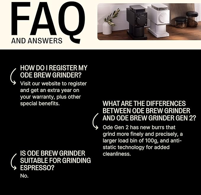 Fellow Gen 2 Ode Brew Grinder - Burr, Electric Coffee Bean Grinder with 31 Settings for Drip, French Press & Cold Brew - Small Footprint - Matte Black