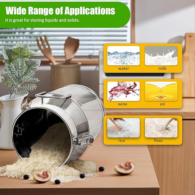 Milk Can Stainless Steel Containers with Lids Old Fashion Milk Jug Metal Bucket with Practical Handles, Sealed Bucket for Milk Water Wine Honey Oil Rice Tea Beans Grains (30L/7.93Gal)