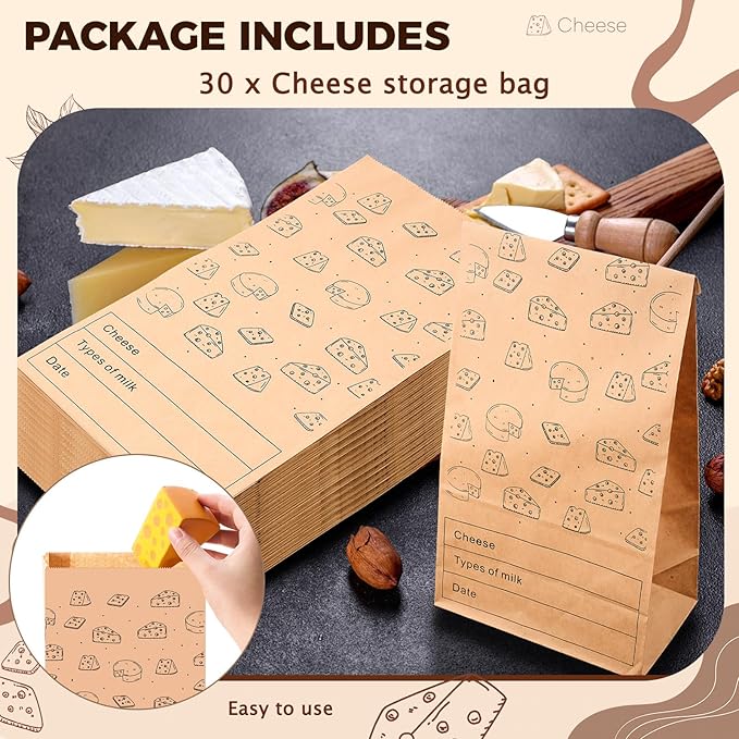 30 Count Cheese Storage Bags for Refrigerator 10.6 x 6 Inches Cheese Paper Bags, Sandwiches, Wrapping