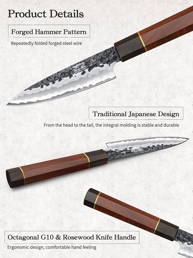 HOSHANHO Paring Knife 3.75 Inch Peeling knife, Razor Sharp Japanese High Carbon Steel Small Kitchen Knife, Hand Forged Fruit Knives for Peeling & Coring with Ergonomic Handle