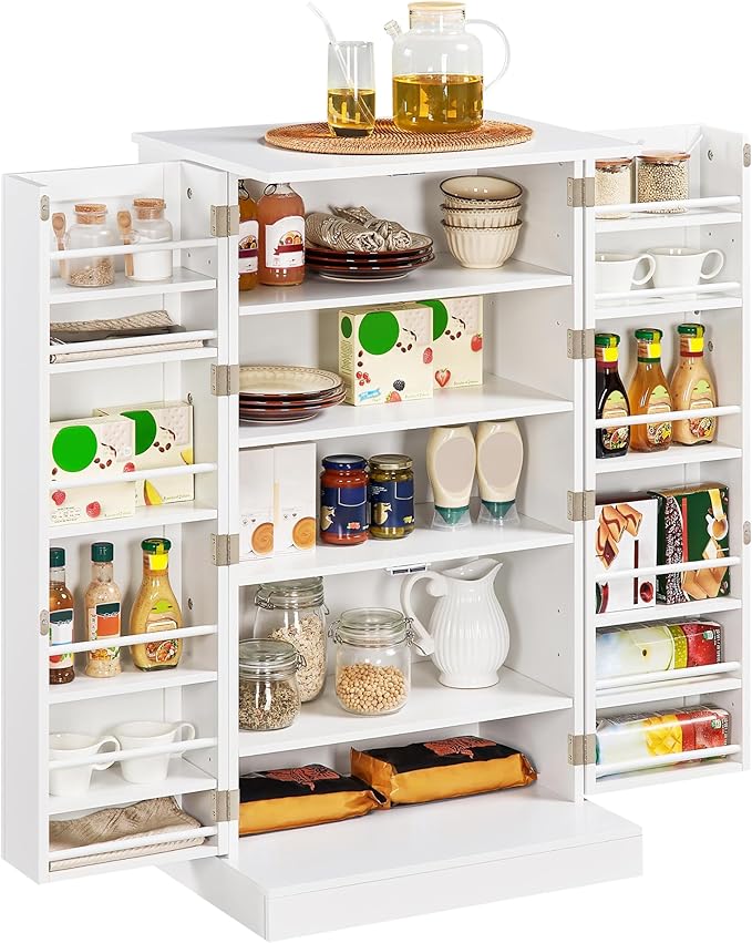 Yaheetech Storage Cabinet, Pantry Cabinet Cupboard with Door and Adjustable Shelves, Freestanding Utility Storage Cabinet for Dinning Room/Living Room, White