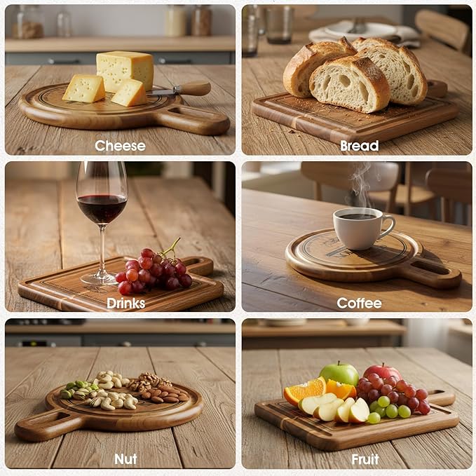 Acacia Wood Charcuterie and Cheese Board Set, 2-Piece Mini Serving Boards for Cheese, Fruit, Nuts, Treats & Appetizers – Elegant Snack Boards for Entertaining & Gift Giving