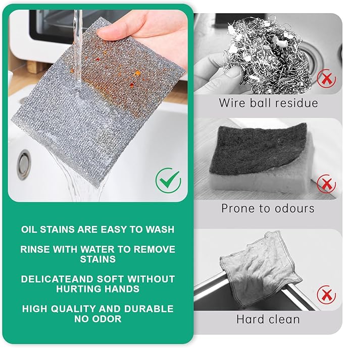 6 Pcs New Upgrade Steel Wire Dishcloth,Multipurpose Reusable Non Scratch Wire Dishcloth,Metal Dish Cloth Wet and Dry,for Kitchen Cleaning,Sinks, Dishes,Stove Top