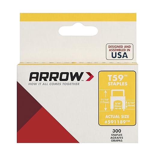 Arrow 591189 Genuine T59 Steel 5/16-Inch by 5/16 Crown Width Insulated Staples for Cable and Wiring, Clear, 300 Count