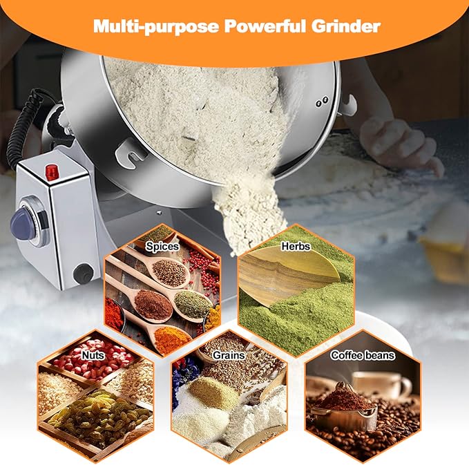 Swing Grain Mill 2500g,Electric Grain Grinder,Stainless Steel Grain Mill Grinder 4500W,High-speed Spice Herb Grinders Commercial Superfine Machine Dry Cereals Pulverizer 110V