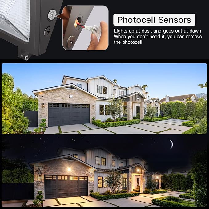 JTT LED Wall Pack Lights Outdoor with Dusk to Dawn Photocell, Selectable 75W/60W/45W, 9750LM/7800LM/5850LM, 6000K/5000K/4000K,Waterproof Flood Security Wall Pack Lighting for Garage Yard Parking Lot