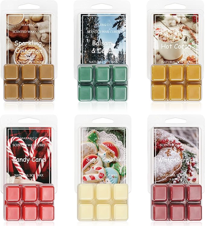 Maracco Christmas Scented Wax Melts, Soy Wax Cubes for Wax Warmer, Wax Melts Wax Cubes Xmas Winter, 6 x2.5oz