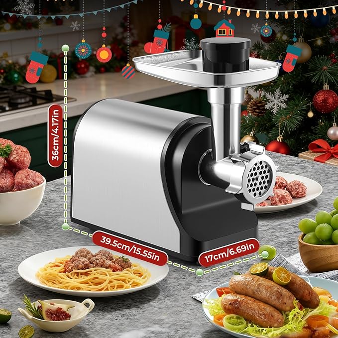 Electric Meat Grinder 3200W Heavy Duty Commercial Meat Grinders, Sausage Stuffer, Kubbe Kit with 2 Cutting Blades, 3 Grinding Plates, 3 Sausage Tubes, Metal Gearbox Meat Grinder for Home Use