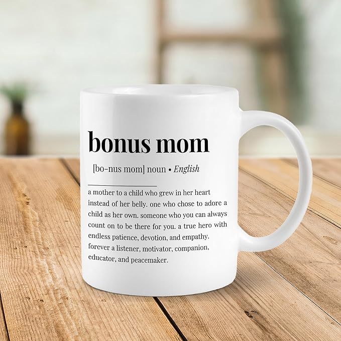 Bonus Mom Definition Coffee Mugs Cup, Bonus Mom Gifts, Birthday Gifts for Stepmom from Stepdaughter Stepson, Christmas Mother’s Day Coffee Mug Cup Tea Cup 11oz, Double Side Printed