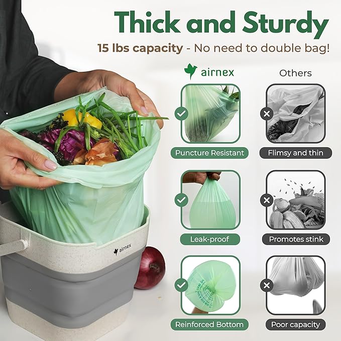 Compostable Trash Bags Small 1.6 Gal - 100 Count Green Compost Bags for Countertop Bin made of Cornstarch - Food Waste Compostable Bags Leakproof & Tear Resistant