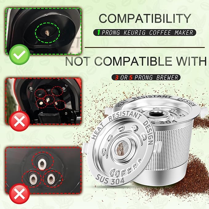 NESSUS 2 Pack Reusable K Cup for Keurig 1.0, Stainless Steel Reusable K Cups for Keurig 1 Prong Coffee Maker K Cup Reusable Coffee Pods with Heat Resistant Handles and Scoop, NO BPA