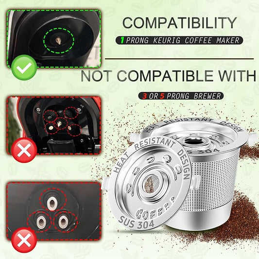 NESSUS 2 Pack Reusable K Cup for Keurig 1.0, Stainless Steel Reusable K Cups for Keurig 1 Prong Coffee Maker K Cup Reusable Coffee Pods with Heat Resistant Handles and Scoop, NO BPA