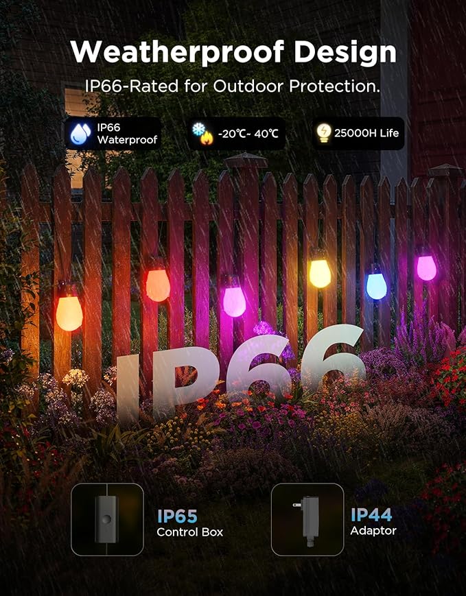 Govee S14 Bulb Outdoor String Lights 2, 96ft Smart RGBIC Warm White Patio Lights with 30 LED Bulbs, 111 Scene Modes for Outdoor Decor, Works with Alexa, Google, Matter, APP Control, IP66 Waterproof