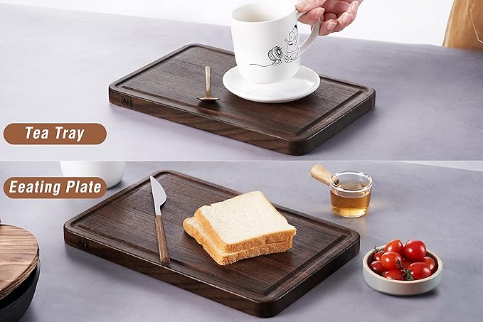 AZRHOM Walnut Wood Cutting Board, 12x8in Small Wooden Chopping Boards with Deep Juice Groove and Side Handle, Thick Butcher Block for Kitchen Meat Cheese Gift for Wife Mom Gift Box