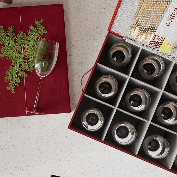 homyfort Wine Glass Storage Box with Dividers, China Stemware Storage Containers Hard Shell, Service for 12 Crystal Wine Glasses Or Goblet (Grey)