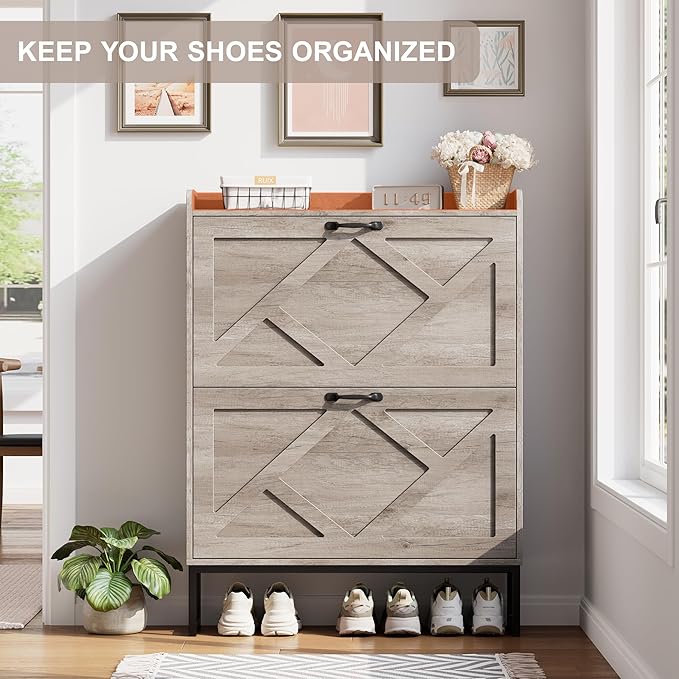 Nicetree Shoe Cabinet Storage for Entryway,Narrow Shoe Storage Cabinet, Space-Saving Shoe Organizer Cabinet, Vertical Entryway Solution for Foyer, Mudroom, Gray